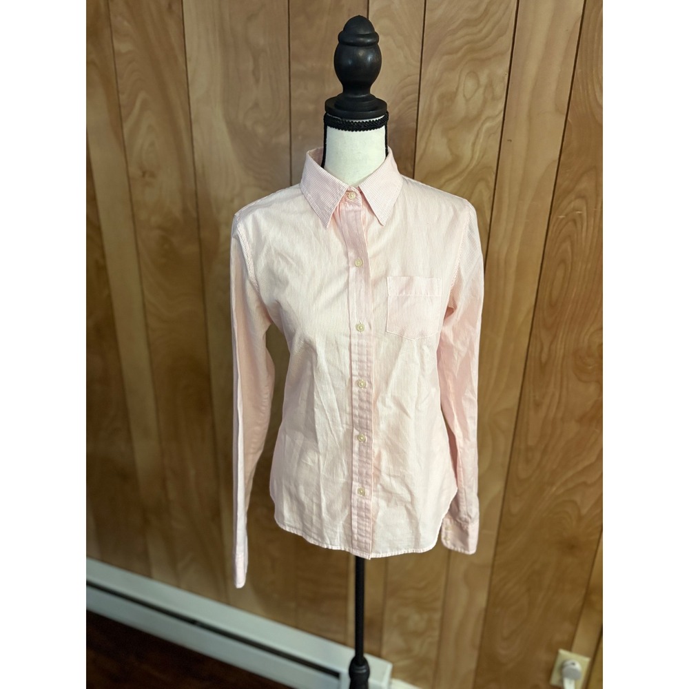 American Eagle Outfitters Pink White Pinstripe Cotton Button Down Shirt Womens 4